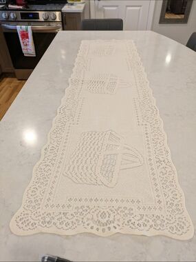 52.5" L 15" W Cream Table Runner with Basket Motif